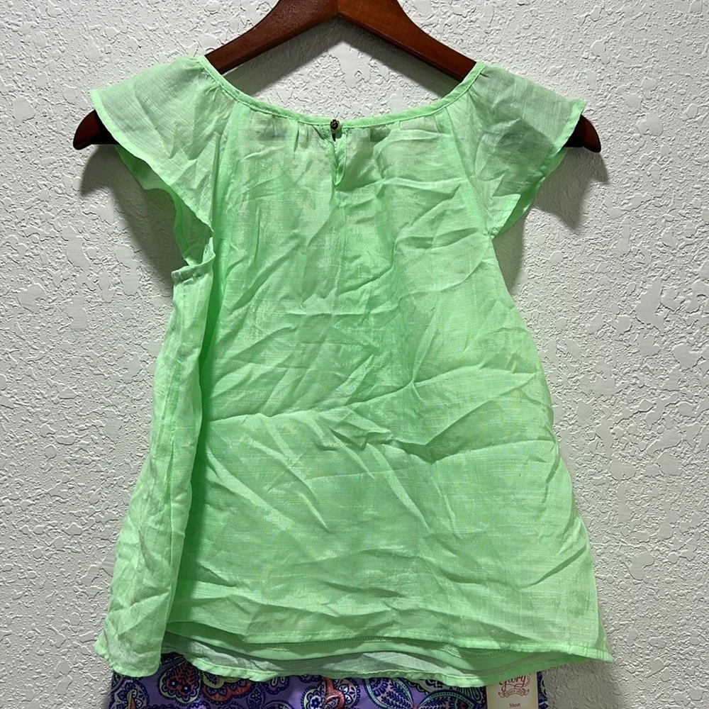 Copper key & Faded glory green & floral purple girls size 8 GUC..